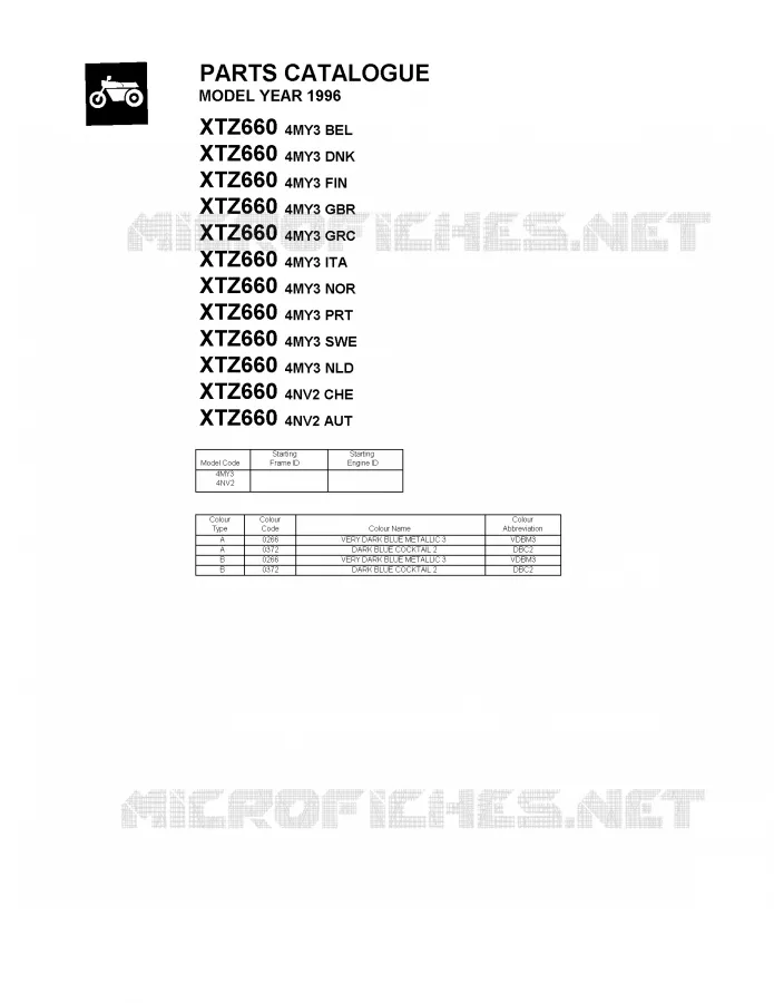 * CATALOG PREFACE * Yamaha MOTO 660 1996 TENERE  XTZ660