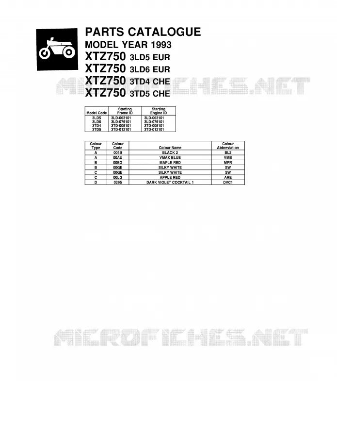 * CATALOG PREFACE * Yamaha MOTO 750 1993 SUPERTENERE  XTZ750