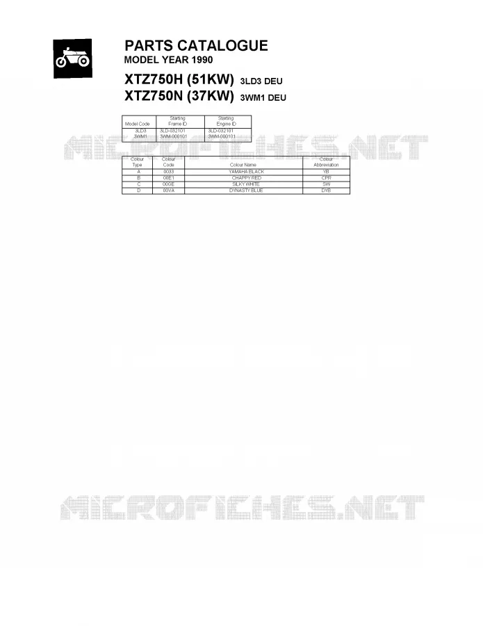 * CATALOG PREFACE * Yamaha MOTO 750 1990 SUPERTENERE  XTZ750H (51KW)