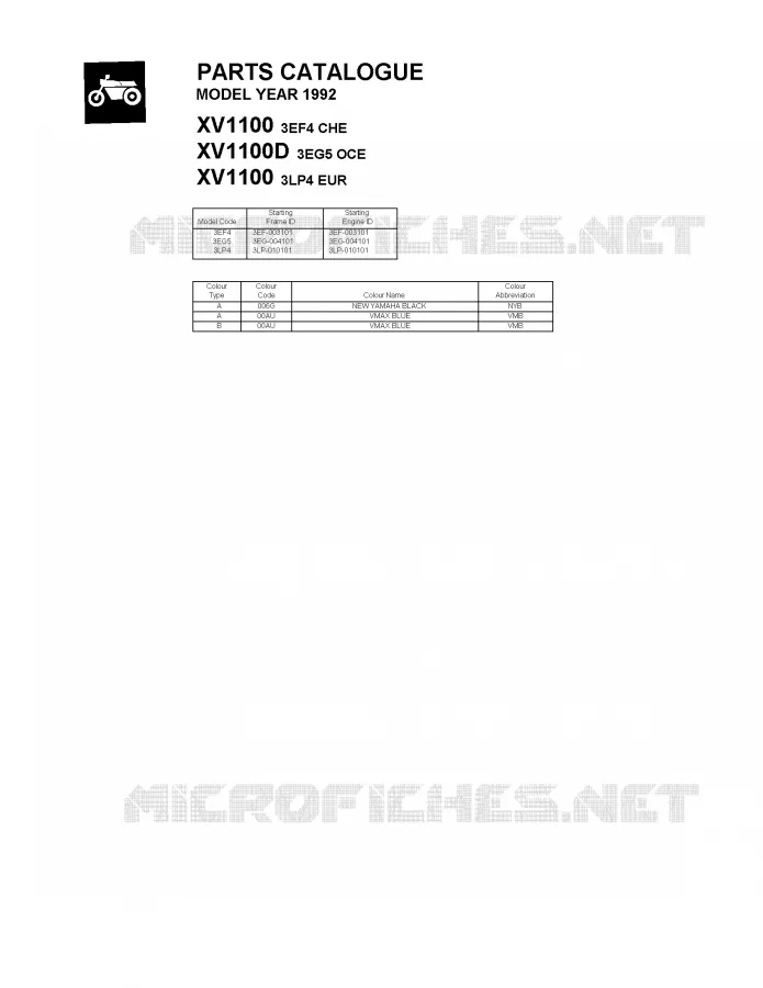 * CATALOG PREFACE * Yamaha MOTO 1100 1992 VIRAGO  XV1100