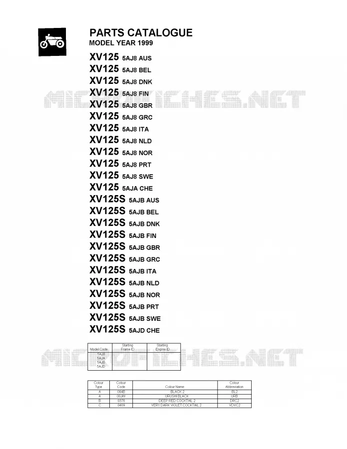 * CATALOG PREFACE * Yamaha MOTO 125 1999 VIRAGO  XV125