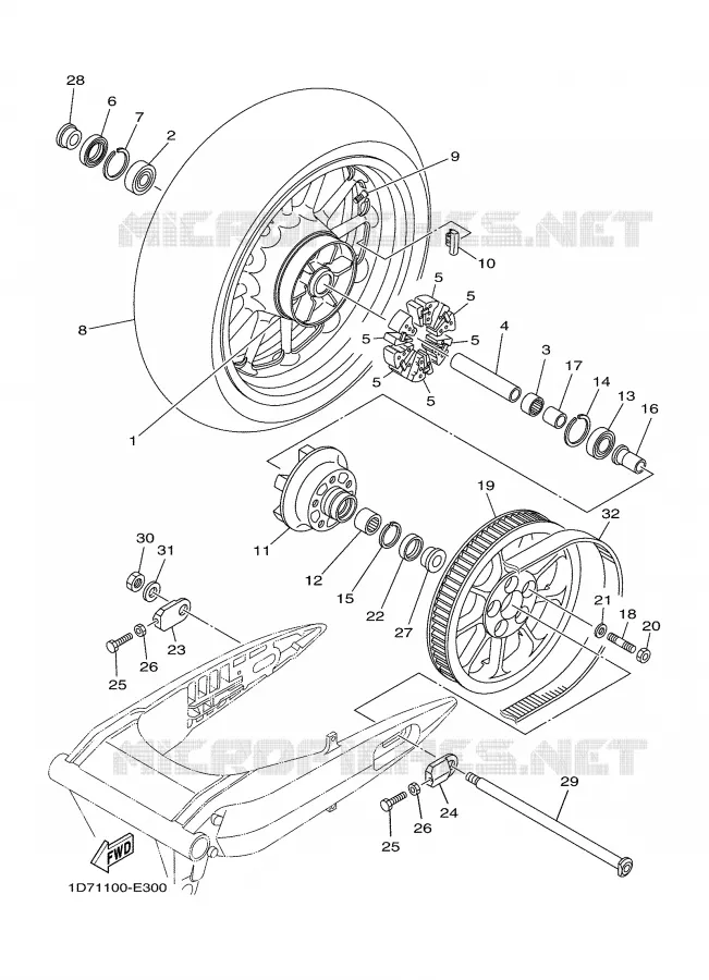 ROUE ARRIERE Yamaha MOTO 1900 2008 MIDNIGHT STAR  XV1900A