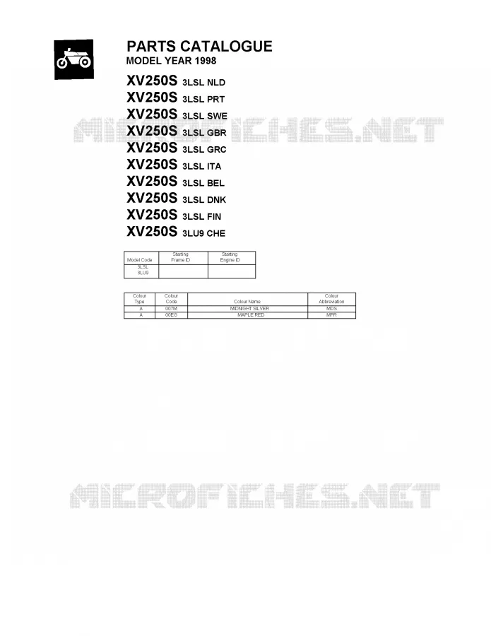 * CATALOG PREFACE * Yamaha MOTO 250 1998 VIRAGO  XV250S