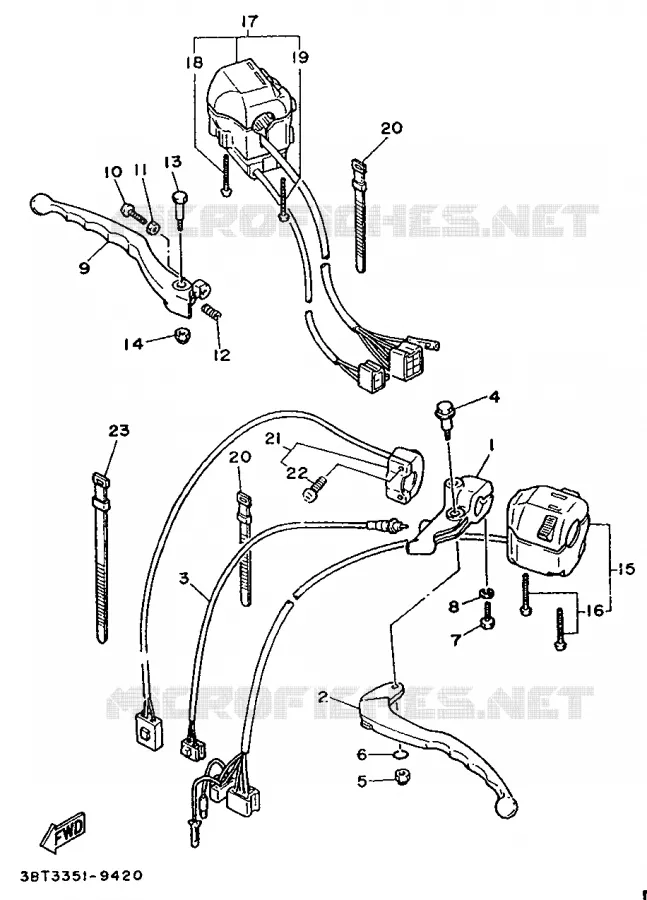COMMODO / LEVIER - GUIDON PLAT Yamaha MOTO 535 1990 VIRAGO  XV535 VIRAGO
