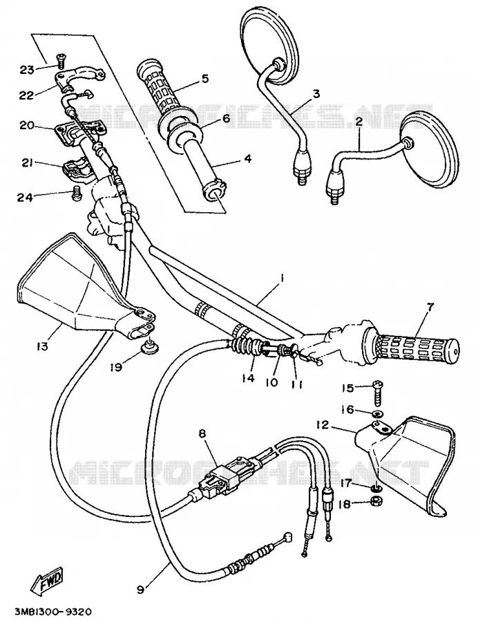 GUIDON ET CABLES Yamaha MOTO 125 1990 DTE  DT125E