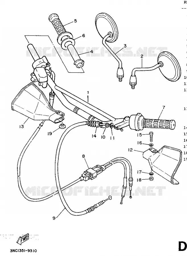 GUIDON ET CABLES Yamaha MOTO 125 1990 DTR  DT125R