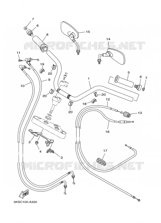 GUIDON ET CABLES Yamaha MOTO 1100 2002 DRAGSTAR  XVS1100A