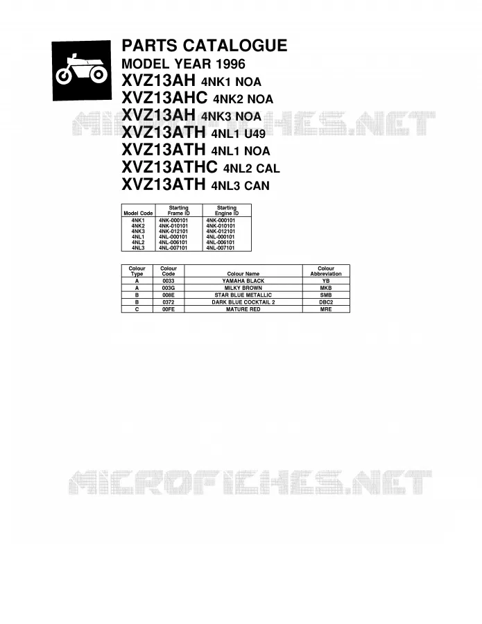 * CATALOG PREFACE * Yamaha MOTO 1300 1996 ROYALSTAR  XVZ13AHC