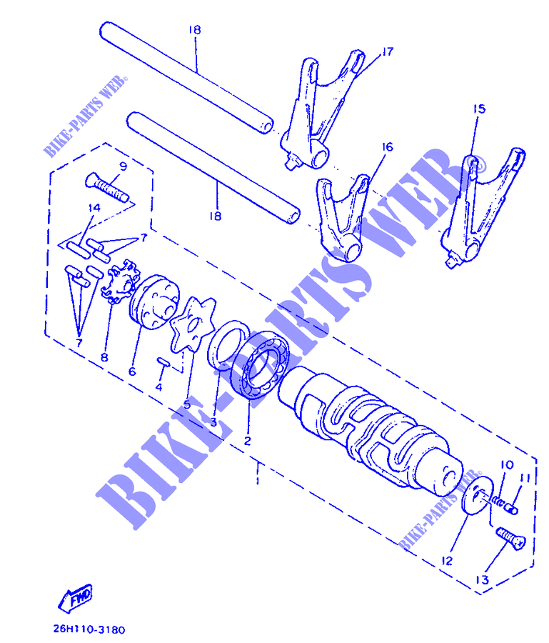 BARILLET DE SELECTION / FOURCHETTES pour Yamaha XVZ13TD de 1991