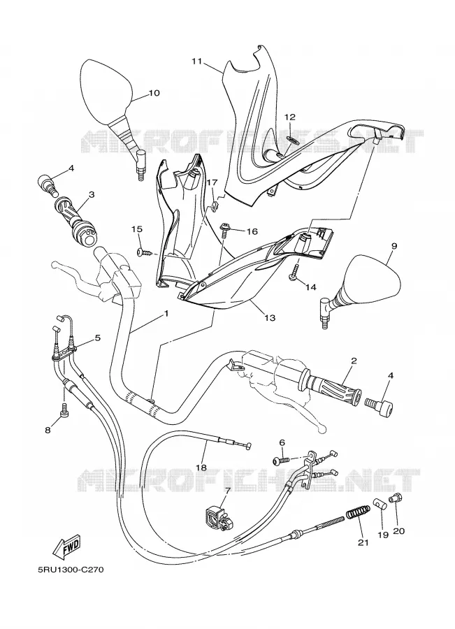GUIDON ET CABLES Yamaha SCOOTER 400 2008 MAJESTY ABS  YP400A MAJESTY400A