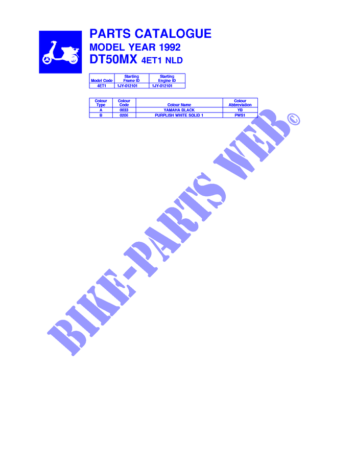 * CATALOG PREFACE * pour Yamaha DT50MX de 1992