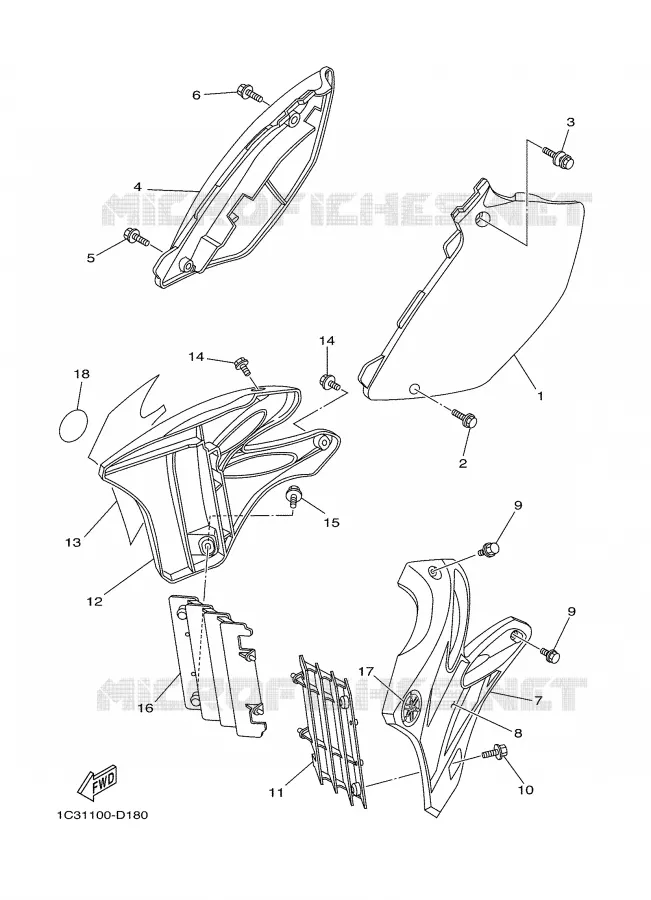 COUVERCLE LATERAL Yamaha MOTO 125 2005 YZ  YZ125T1