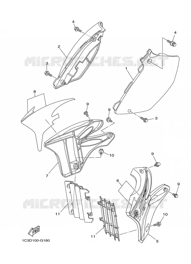 COUVERCLE LATERAL Yamaha MOTO 125 2008 YZ  YZ125X1
