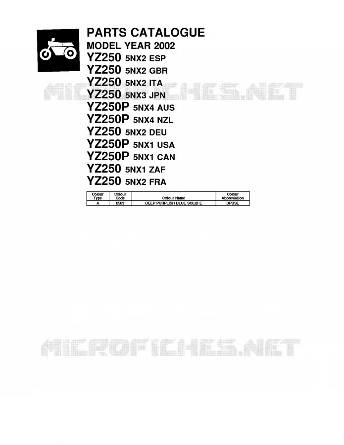 * CATALOG PREFACE * Yamaha MOTO 250 2002 YZ  YZ250