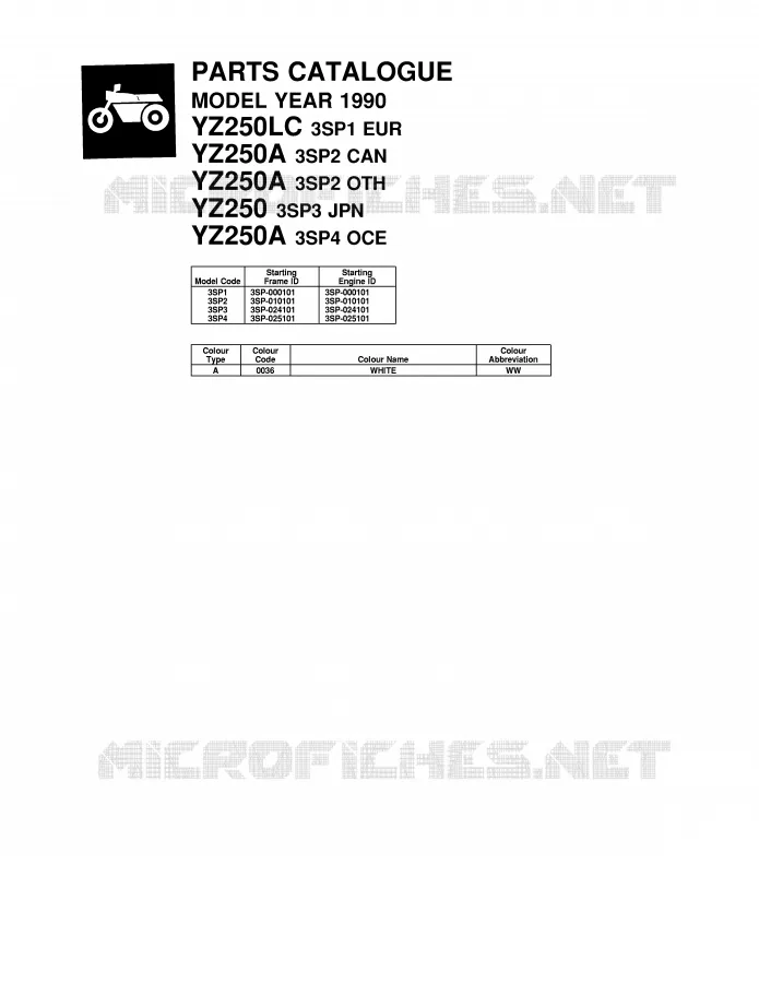 * CATALOG PREFACE * Yamaha MOTO 250 1990 YZ  YZ250A