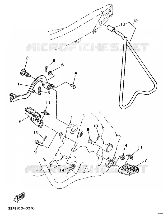 SUPPORT / REPOSE PIEDS Yamaha MOTO 250 1990 YZ  YZ250A