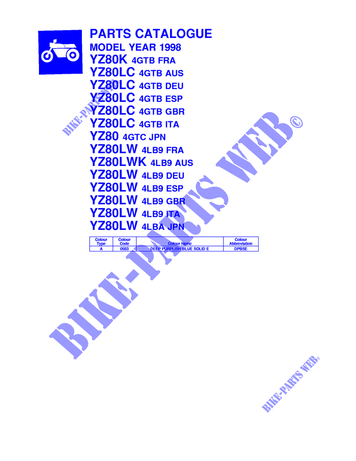 * CATALOG PREFACE * pour Yamaha YZ80LC de 1998