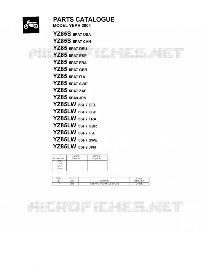 * CATALOG PREFACE * Yamaha MOTO 85 2004 YZ  YZ85